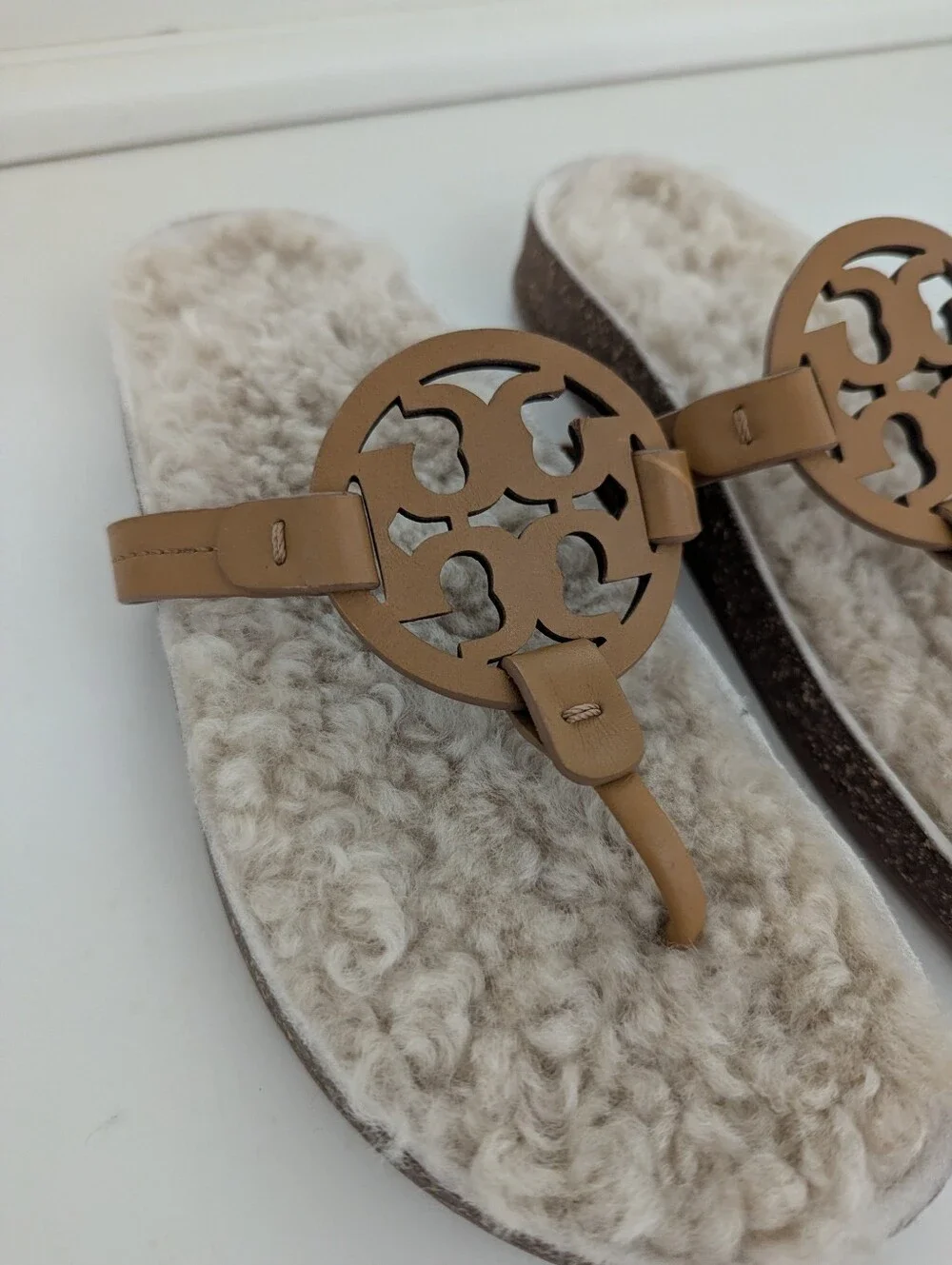 EUC! Tory Burch Miller Cloud Shearling Sandal In Tan Size 8